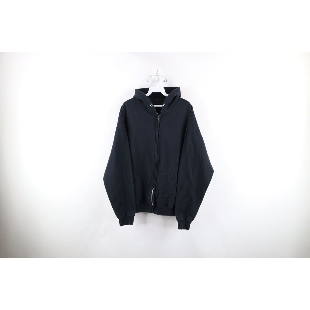 Vintage 90s Streetwear Mens Xl Faded Blank Full Zip Hoodie Sweatshirt Black